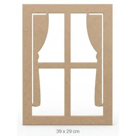 DS044 Perdeli Pencere Dekoratif Duvar Süsü Ham Ahşap Boyanabilir Obje